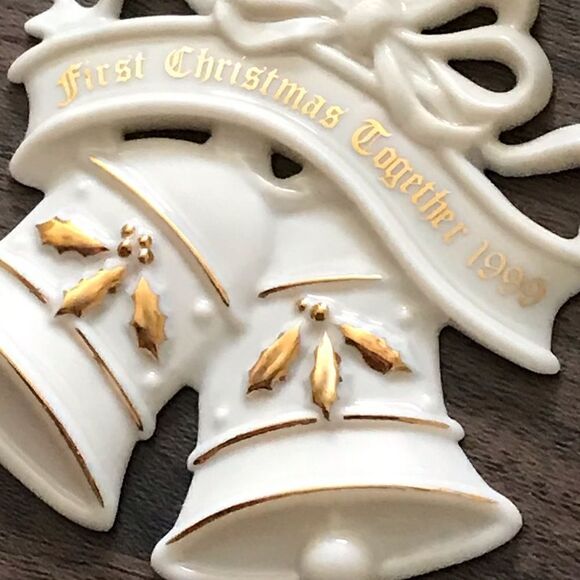 Vintage Lenox Porcelain First Christmas Together 1999 Bells Tree Ornament - Picture 8 of 10